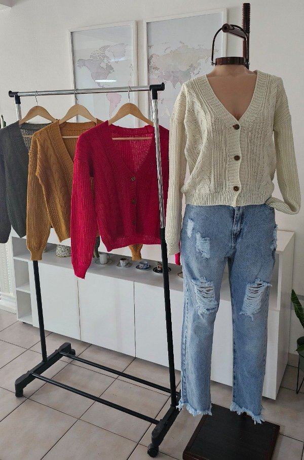 Cardigan tejido trenzado colores con botones varios colores
