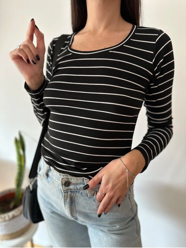 Remera rayada manga larga corta suave modal