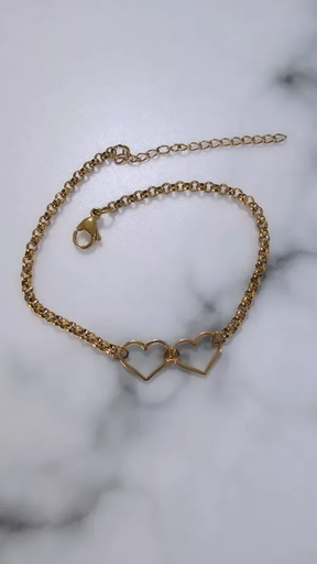 Pulsera dos corazones Acero dorado